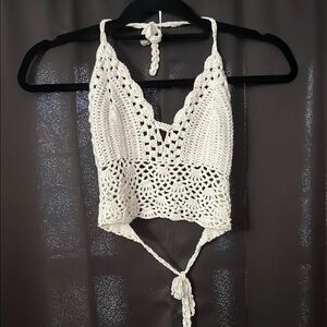 White Crochet Halter Top